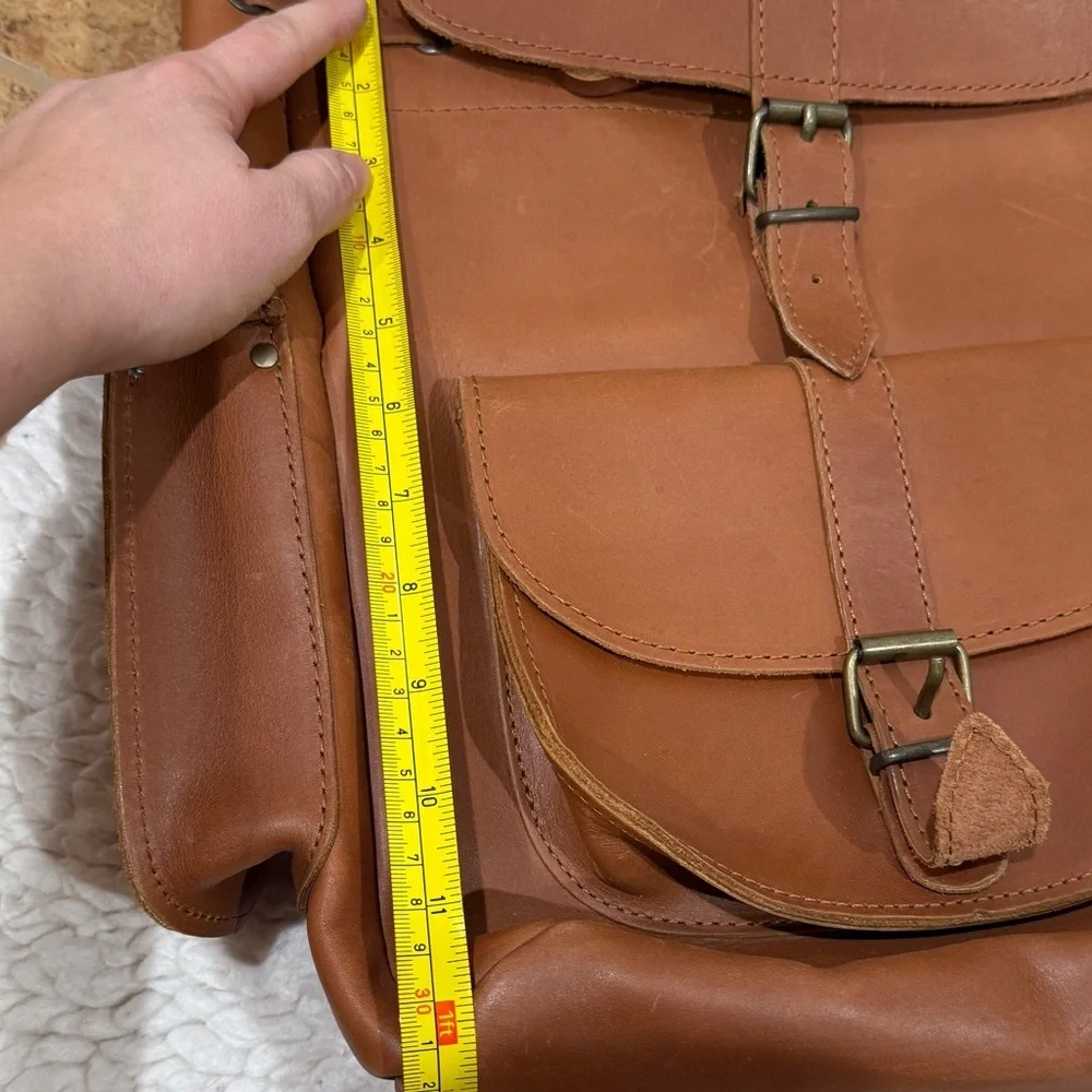 Handmade Greek Genuine Leather Backpack Travel Rucksack‎ Side Pockets Brown